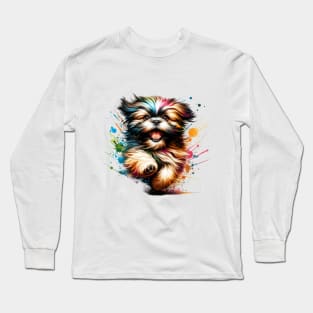 Shih Tzu Dog watercolor splash Long Sleeve T-Shirt